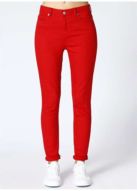 Limon Kadın Dar Paça Kırmızı Pantolon 2