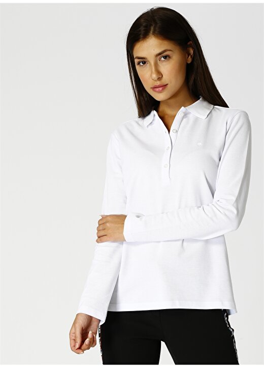 Limon Kadın Polo Yaka Uzun Kollu Beyaz T-Shirt 3