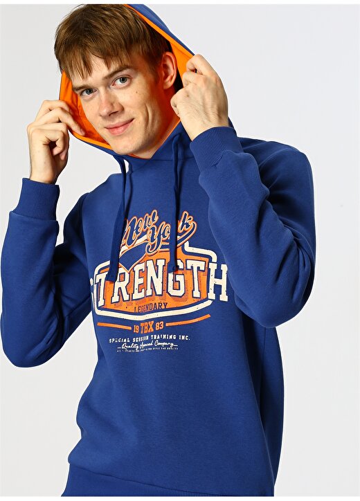 T-Box Erkek Kapüşonlu İndigo Sweatshirt 1