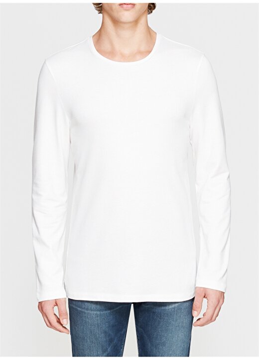 Mavi Uzun Kol Penye Beyaz T-Shirt 3