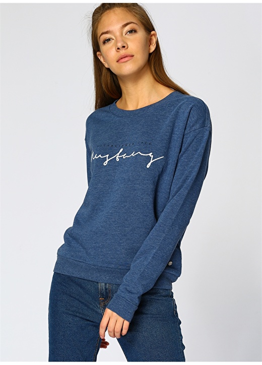 Mustang Nakışlı Mavi Sweatshirt 2