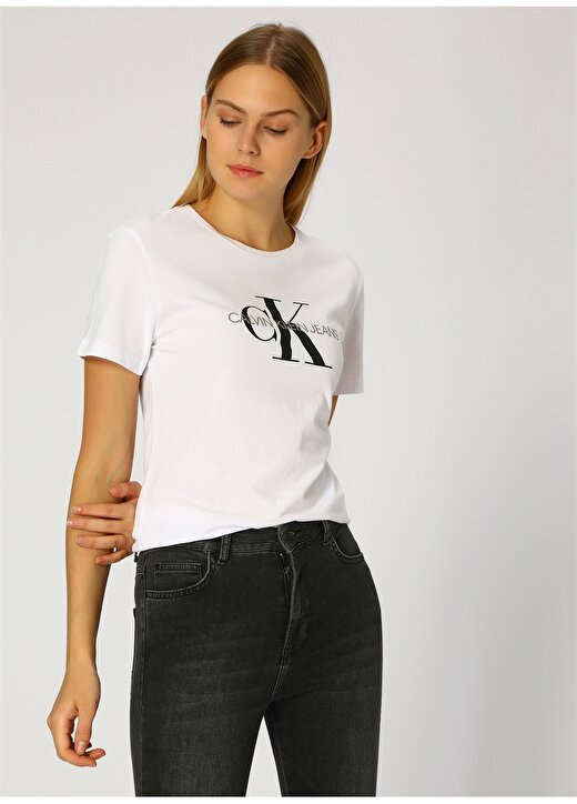 Calvin Klein Jeans Beyaz Kadın T-Shirt CORE MONOGRAM LOGO TEE 3