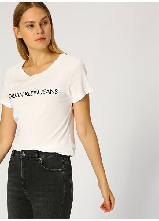 Calvin Klein Jeans Beyaz Kadın T-Shirt CORE INSTITUTIONAL LOGO TE 3