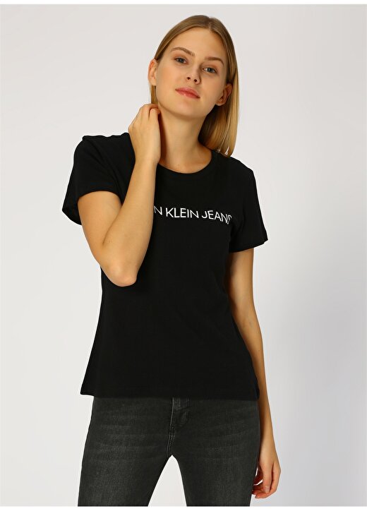 Calvin Klein Jeans Siyah Kadın T-Shirt CORE INSTITUTIONAL LOGO TE 1