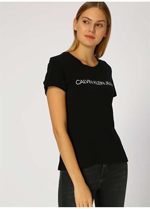 Calvin Klein Jeans Siyah Kadın T-Shirt CORE INSTITUTIONAL LOGO TE 3