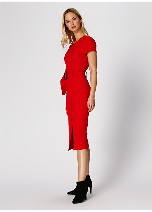 Koton Belden Kuşaklı Kırmızı Elbise 3