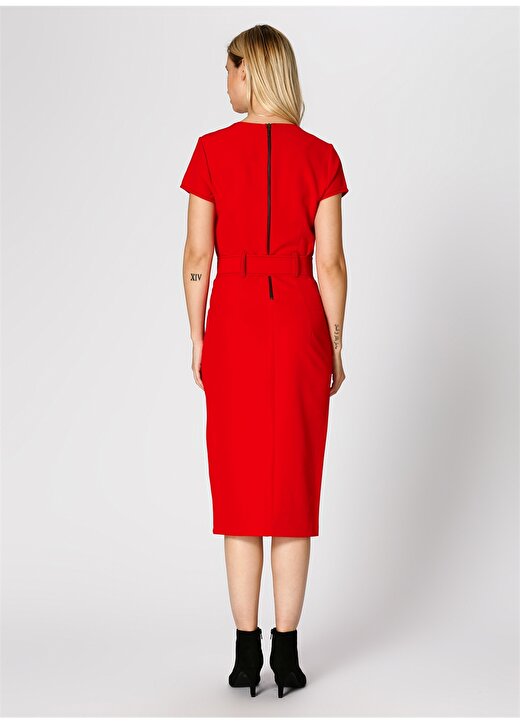 Koton Belden Kuşaklı Kırmızı Elbise 4