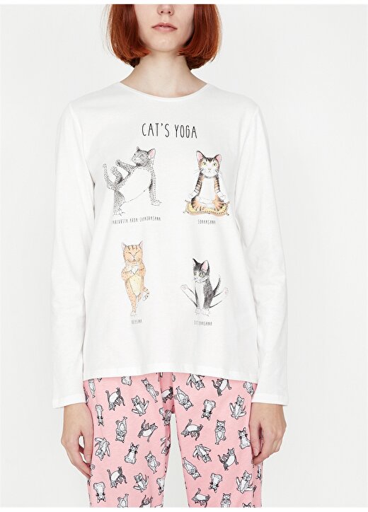 Koton Kedi Baskılı 2'Li Pijama Takımı 3