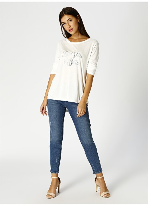 Limon Kadın Pullu Uzun Kollu Beyaz T-Shirt 2