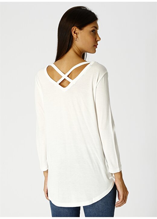 Limon Kadın Pullu Uzun Kollu Beyaz T-Shirt 4