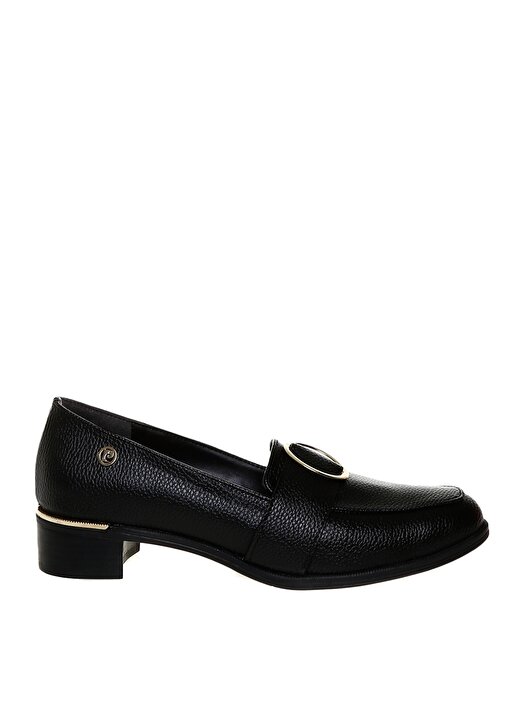 Pierre Cardin Logo Baskılı Yuvarlak Tokalı Siyah Kadın Topuklu Ayakkabı 1