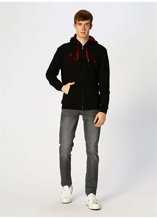 U.S. Polo Assn. Kapüşonlu Siyah-Bordo Sweatshirt 2