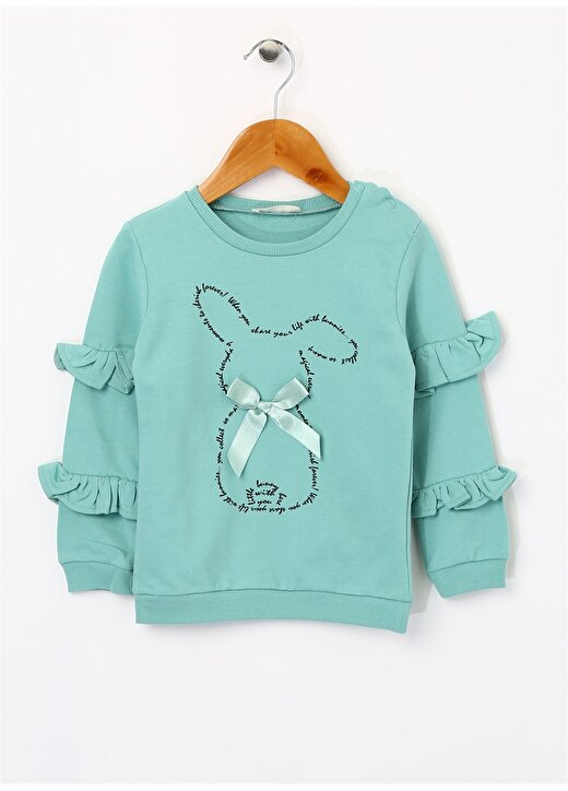 Mammaramma Kız Bebek Tavşan Baskılı Mint Sweatshirt 1