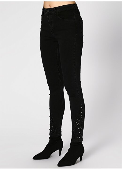 Koton Taş İşlemeli Skinny Siyah Pantolon 3