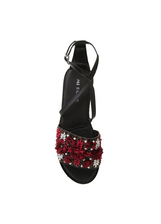Mi Piace Çiçek Detaylı Düz Siyah Bordo Kadın Sandalet 4