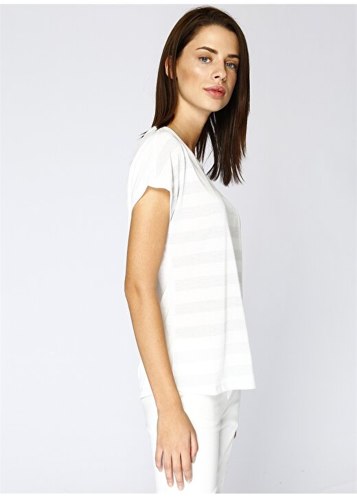 Network Çizgili Simli Beyaz T-Shirt 3