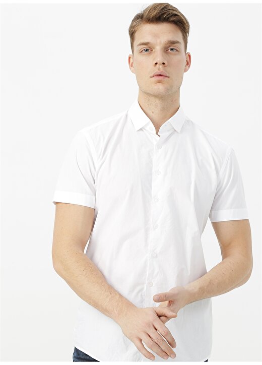 George Hogg Kısa Kol Modern Fit Beyaz Erkek Gömlek 1