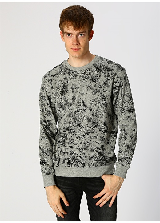 Only & Sons Bisiklet Yaka Şal Desenli Gri Sweatshirt 1