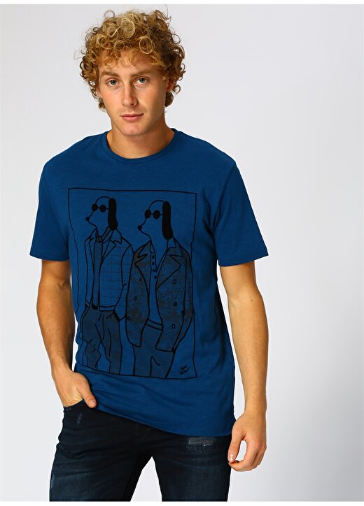Only & Sons Baskılı Saks Mavisi T-Shirt 1