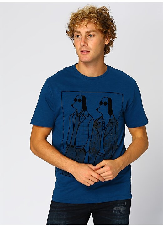 Only & Sons Baskılı Saks Mavisi T-Shirt 3