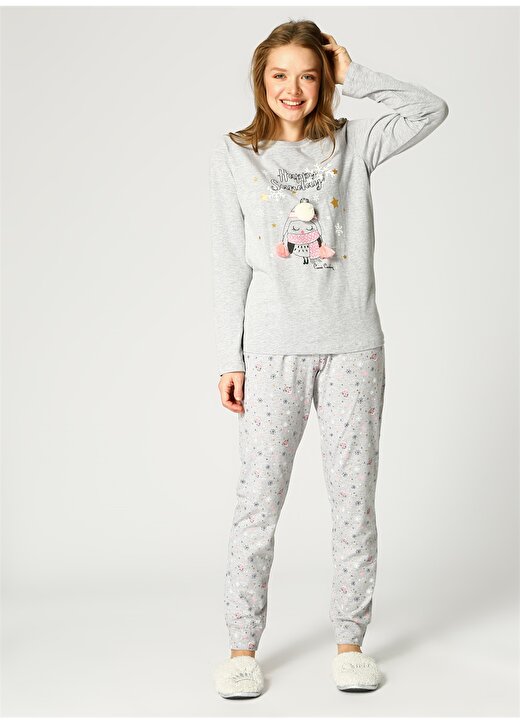 Pierre Cardin Gri Melanj Kadın Pijama Takımı 1