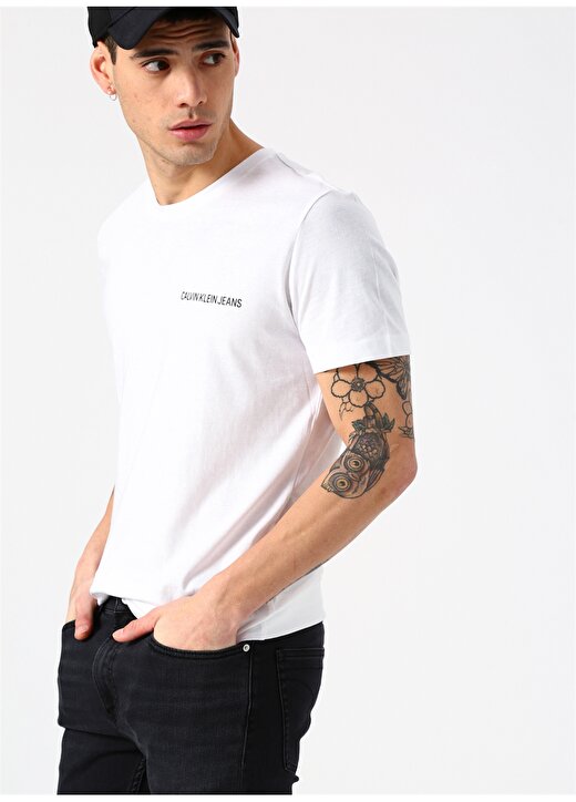 Calvin Klein Jeans Bisiklet Regular Fitdüz Erkek Beyaz T-Shirt CHEST INSTITUTIONAL SLIM SS TEE-Bri 4