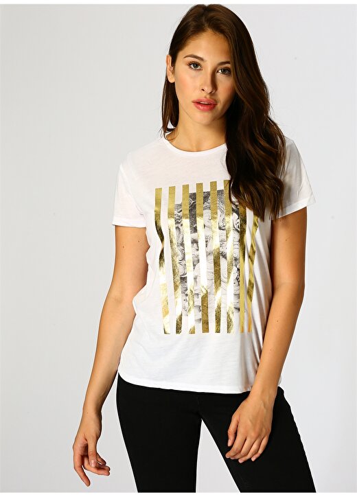 Koton Gold Baskılı Beyaz T-Shirt 1