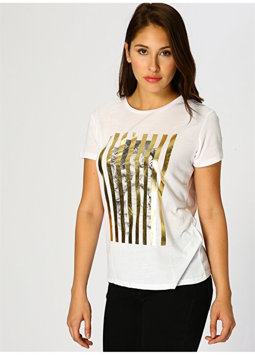 Koton Gold Baskılı Beyaz T-Shirt 3