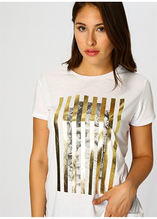Koton Gold Baskılı Beyaz T-Shirt 4