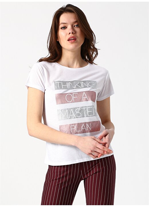 Koton Baskılı Beyaz Kadın T-Shirt 3