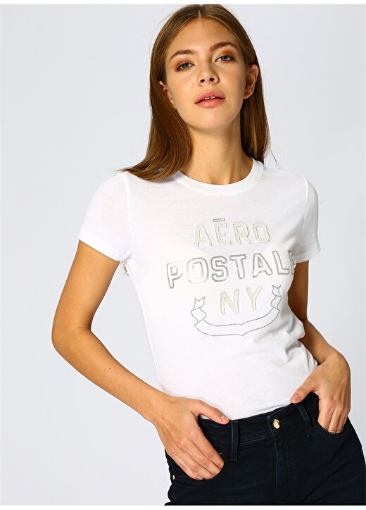 Aeropostale 4165 Yazılı Beyaz Kadın T-Shirt 3