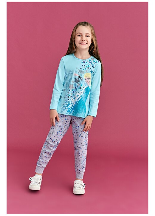 Roly Poly Elsa Baskılı Mavi Kız Çocuk Pijama Takımı 1