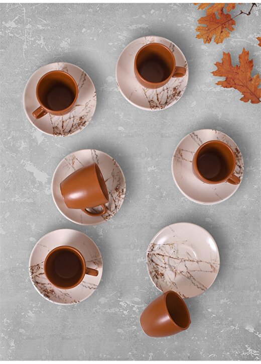 Keramika 12 Parça 6 Kişilik Kahverengi Mermer Kahve Takımı 1