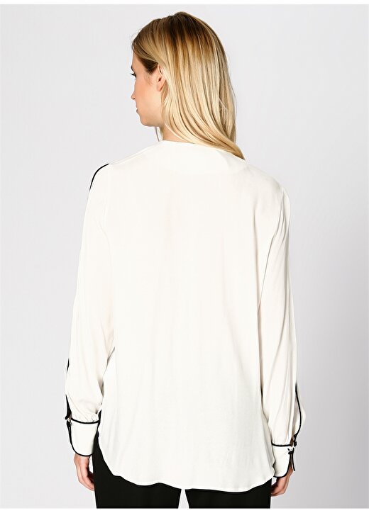 İpekyol Şerit Detaylı V Yaka Beyaz Bluz 4