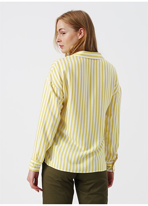 Limon Hetiy Sarı - Beyaz Çizgi Desenli Kadın Gömlek 4