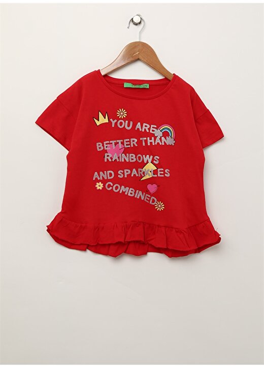 Limon Kırmızı Yazı Baskılı Kız Çocuk T-Shirt 1