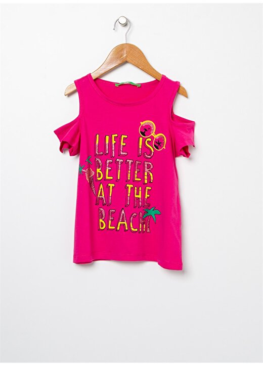 Limon Fuşya Yazı Baskılı Kız Çocuk T-Shirt 1