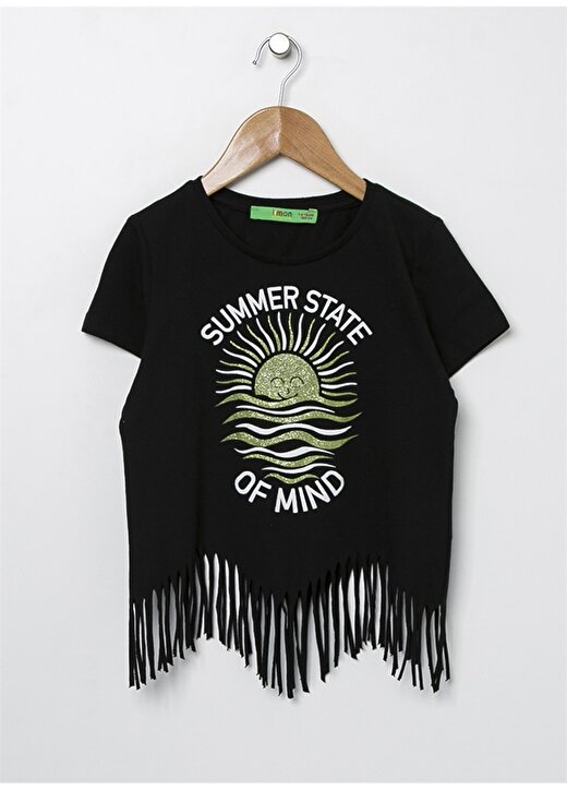Limon Baskılı Püsküllü Siyah Kız Çocuk T-Shirt 1