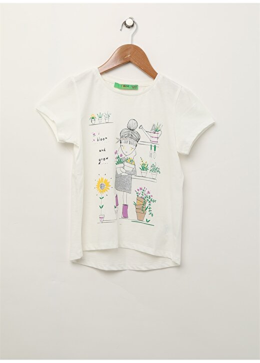 Limon Kız Çocuk Kısa Kollu Karakter Baskılı Beyaz T-Shirt 1
