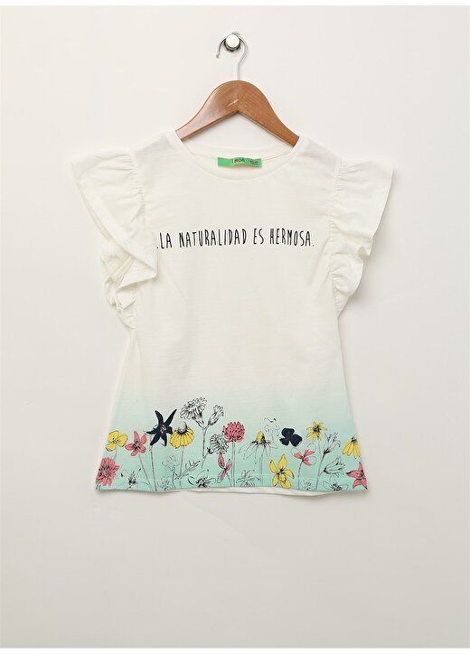 Limon Kız Çocuk Çiçek İşlemeli Kısa Kollu Renkli T-Shirt 1