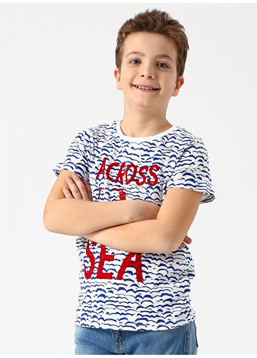 Limon Acrossboy Beyaz - Mavi Desenli Erkek Çocuk T-Shirt 4