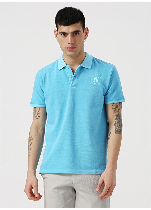 North Of Navy Baskılı Turkuaz Düz Polo T-Shirt 1