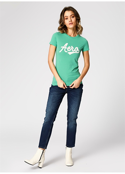 Aeropostale 4008 Yeşil Kadın Nakışlı T-Shirt 2