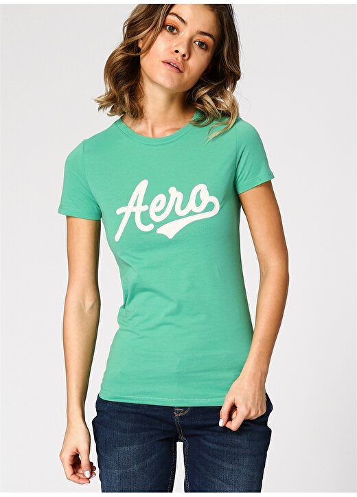 Aeropostale 4008 Yeşil Kadın Nakışlı T-Shirt 3