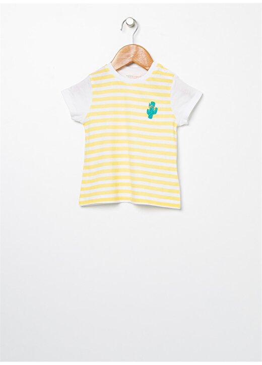 Mammaramma FGP47 %100 Pamuk Sarı - Beyaz Kız Çocuk T-Shirt 1