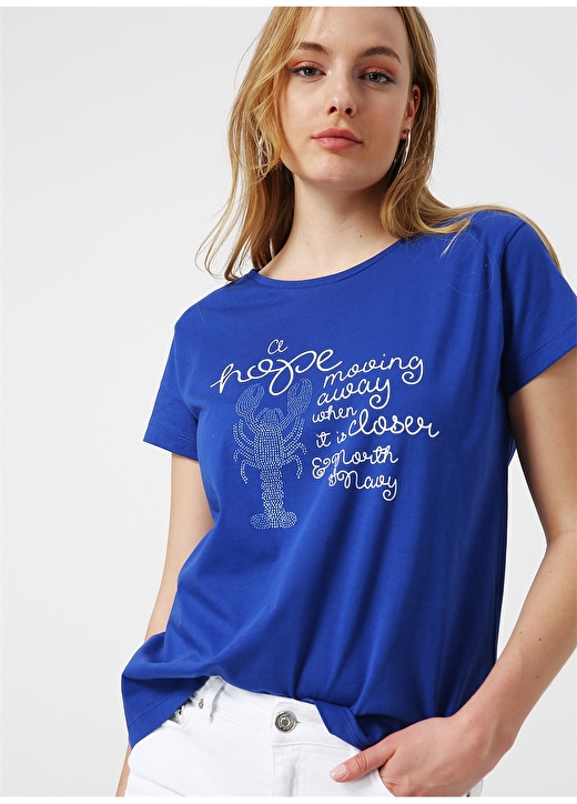 North Of Navy Kayık Yaka Saks T-Shirt 3