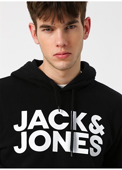 Jack & Jones Kapüşonlu Regular Fit Siyah Erkek Şardonlu Sweatshirt 12152840 JJECORP LOGO SWEAT HOOD AW 1