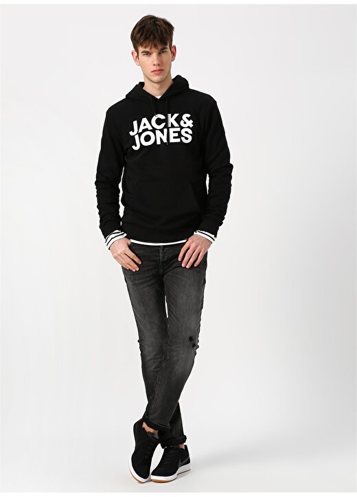Jack & Jones Kapüşonlu Regular Fit Siyah Erkek Şardonlu Sweatshirt 12152840 JJECORP LOGO SWEAT HOOD AW 2