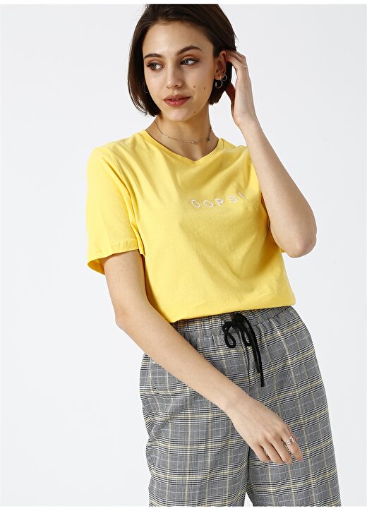 Vero Moda Yazılı Sarı T-Shirt 4
