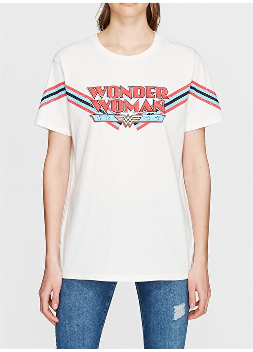Mavi Wonder Woman Baskılı Kırık Beyaz T-Shirt 3